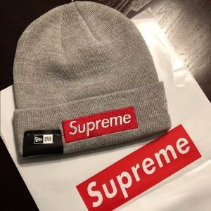 Brand new and unused gray Supreme new era beanie